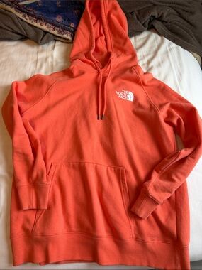 The North Face Bright Coral Hooded Pullover with White Logo